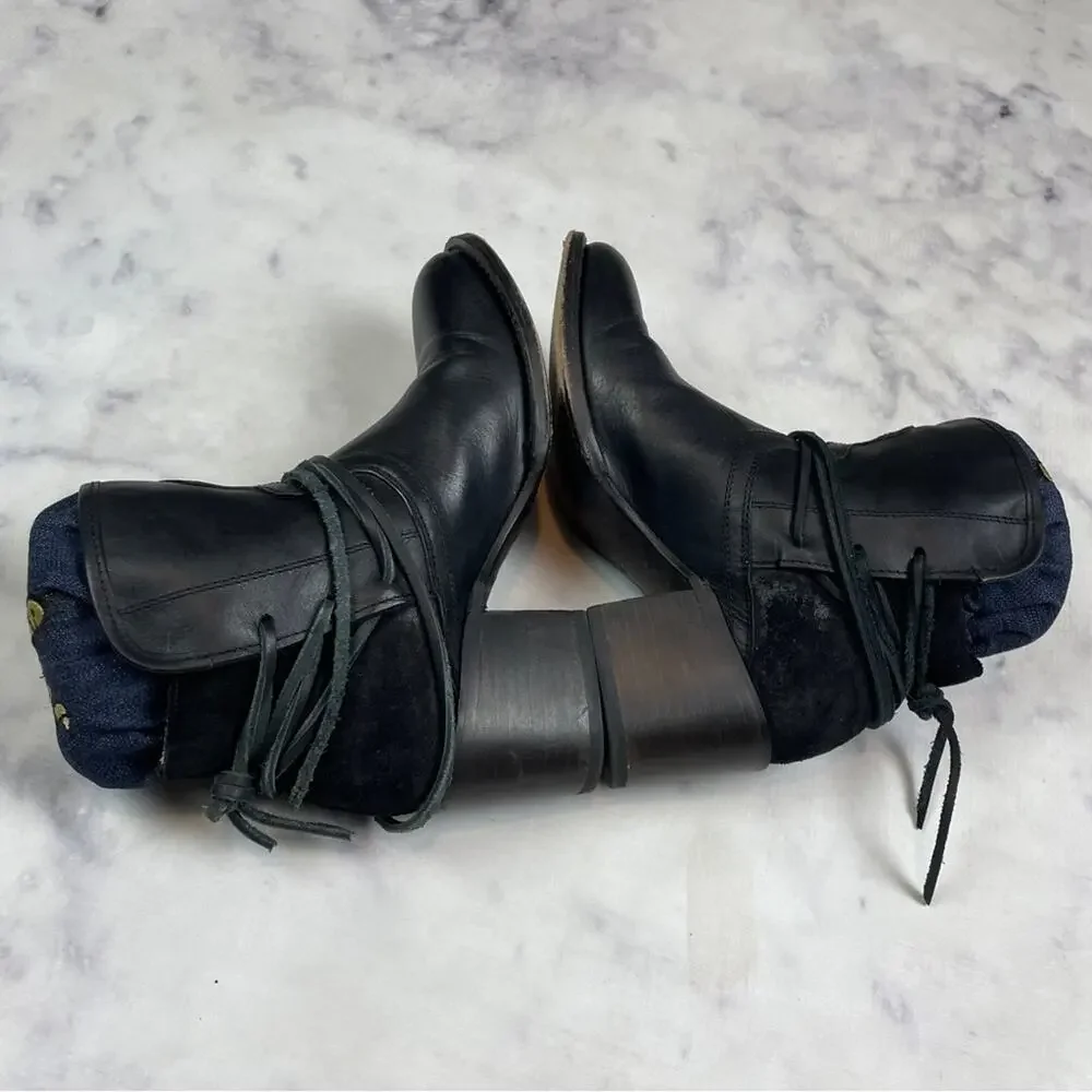 Freebird by Steven Casey Black Wrap Strap Ankle Booties Boho Festival Sz 8